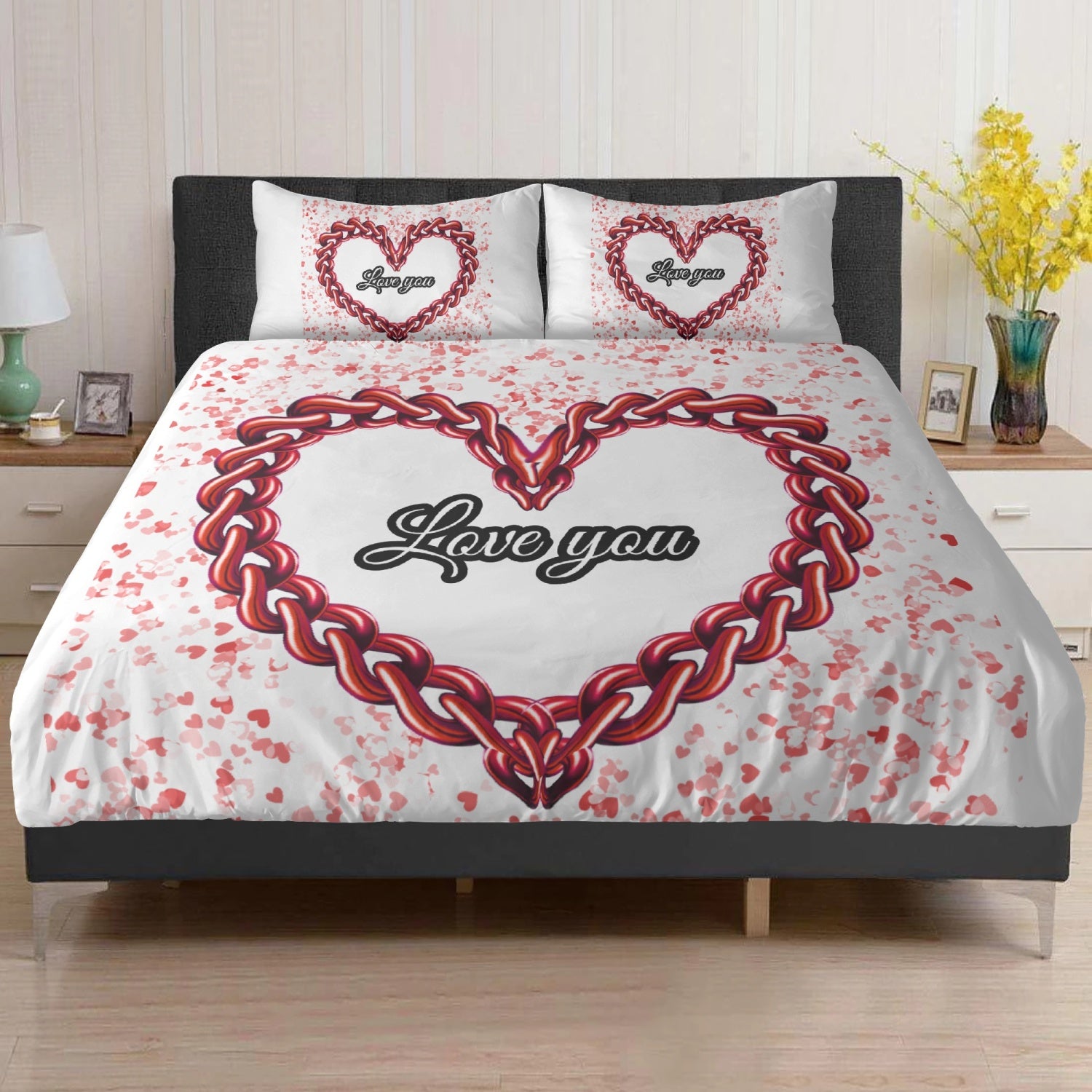 291. 3in1 Polyester Bedding Set Love you