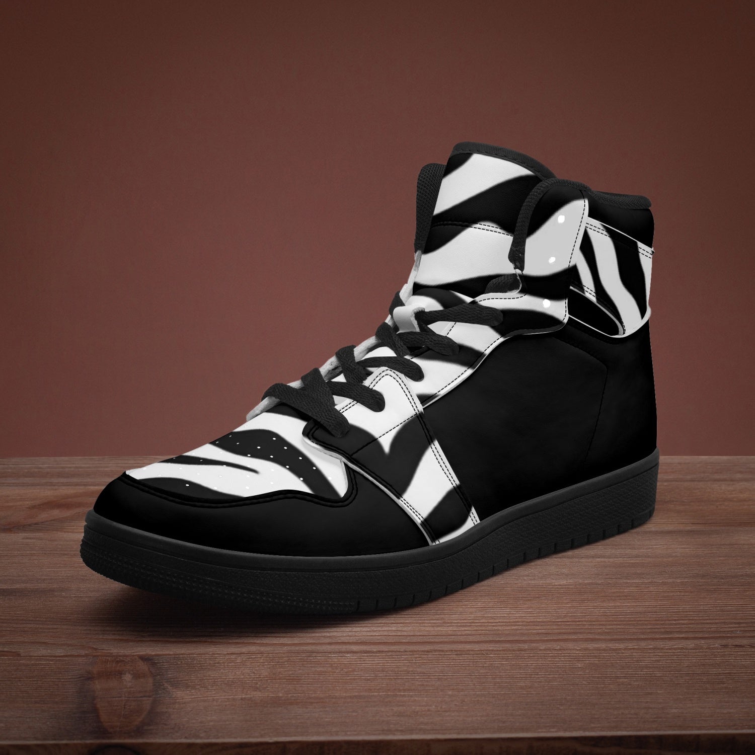 High Top Sneakers Black with zebra print decoration