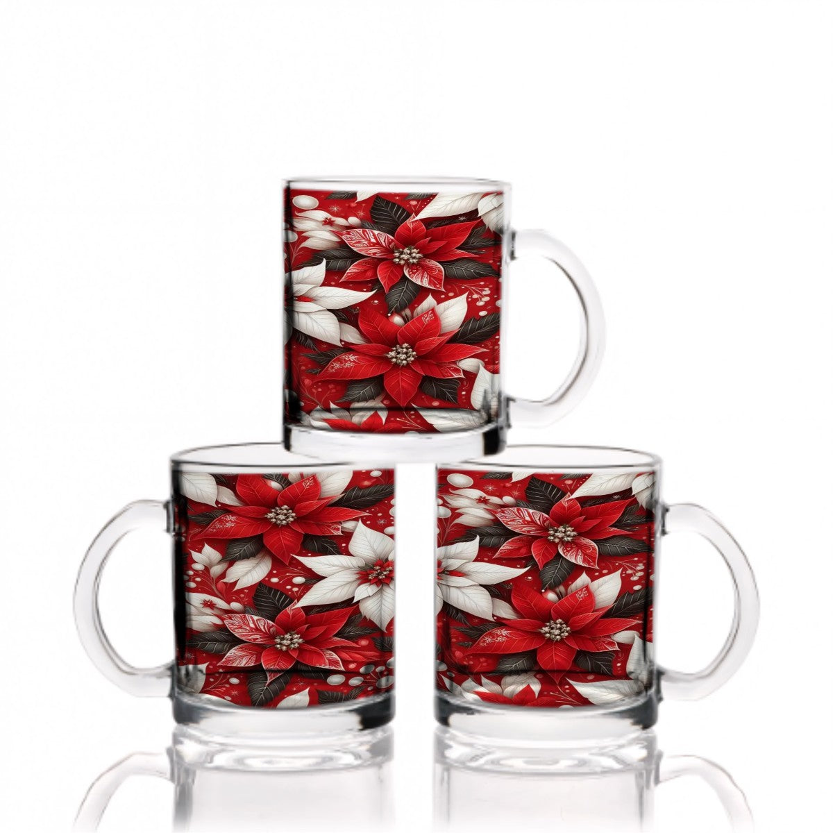 Glass Coffee Mugs Christmas Poinsettia