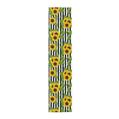 Table Runner (Cotton, Poly) Sunflowers on black and white