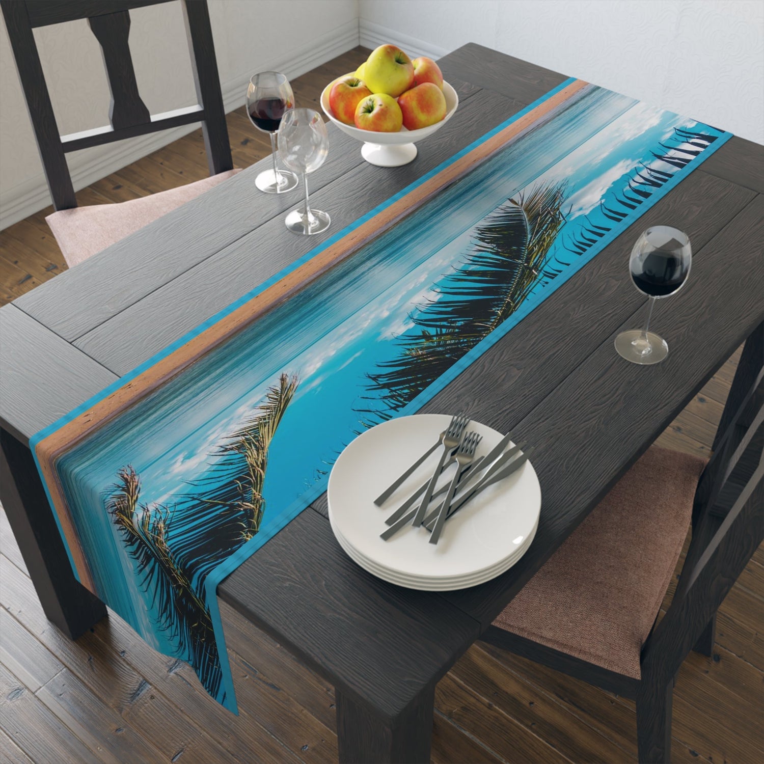 Table Runner (Cotton, Poly)  Seaside with Palm Trees