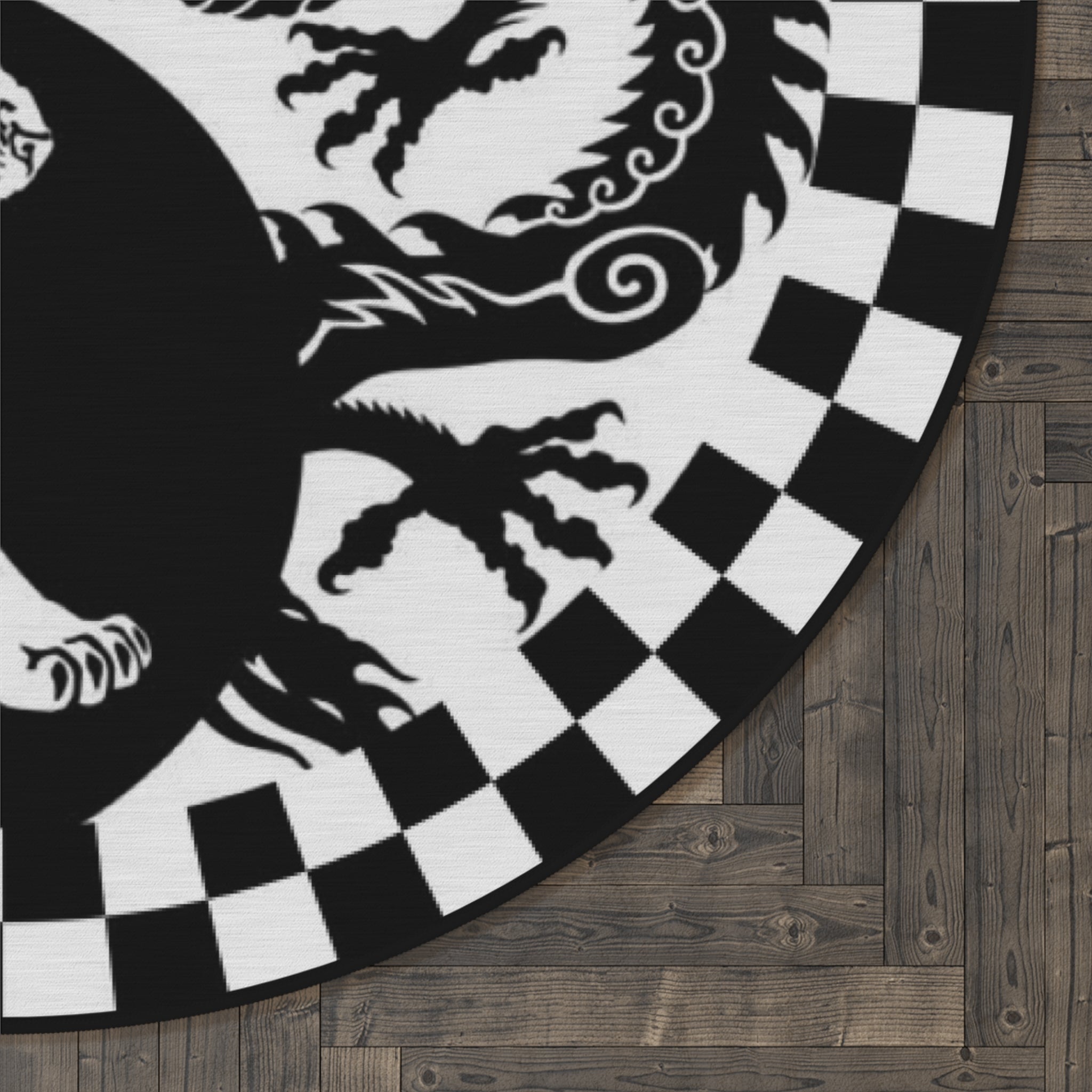 Round Rug Tiger and Dragon black and white