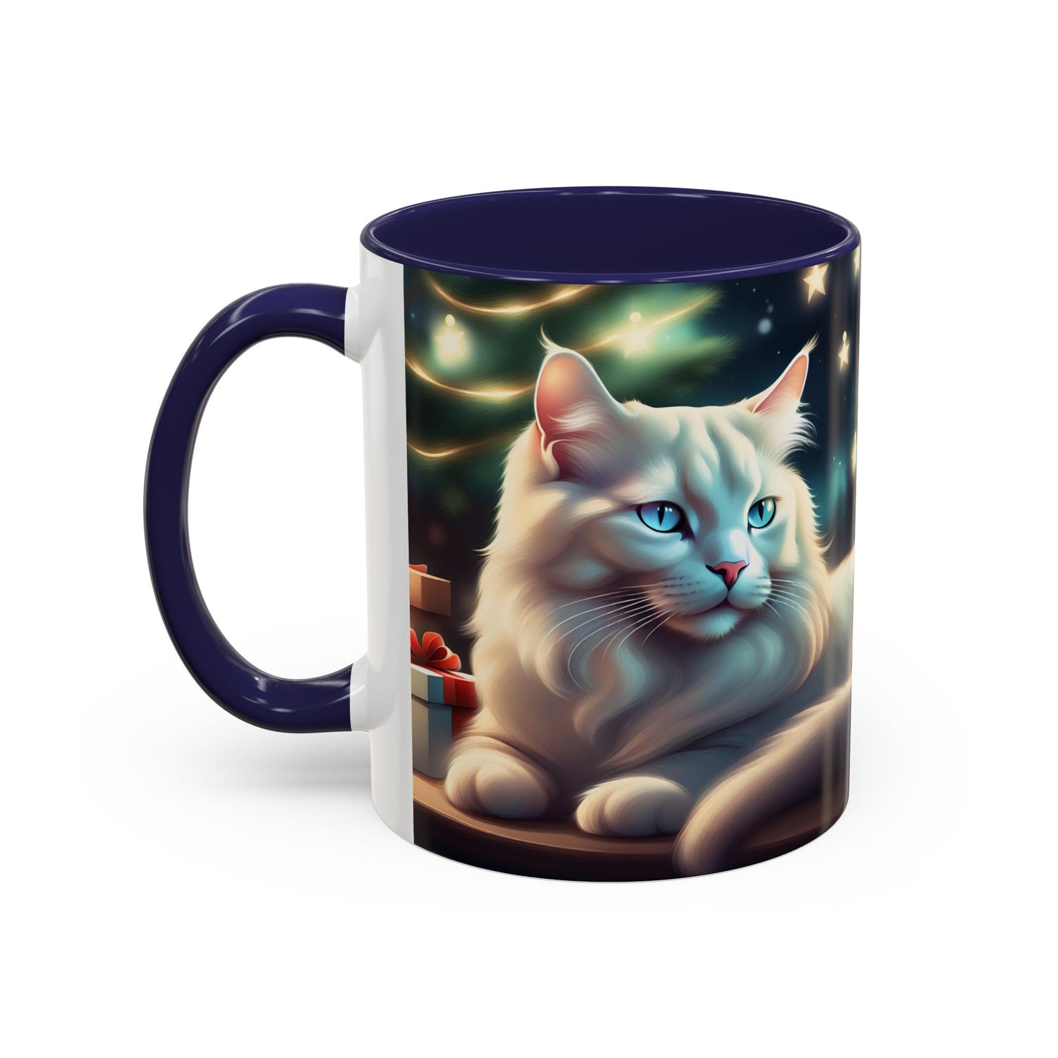 Accent Coffee Mug White Cat Christmas