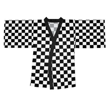 Long Sleeve Kimono Robe Black and White