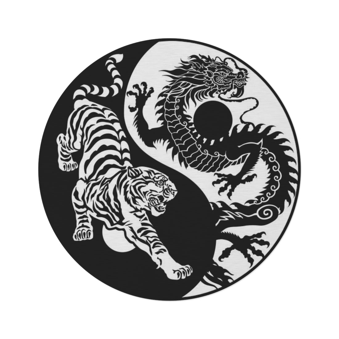 Round Rug black and white Tiger and Dragon