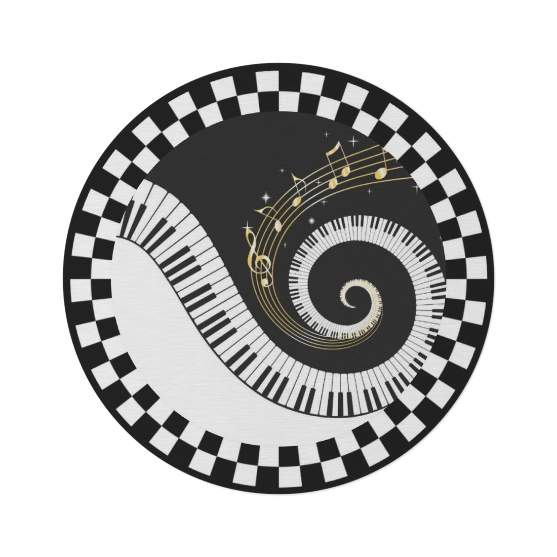 Round Rug Piano keyboard black and white on black