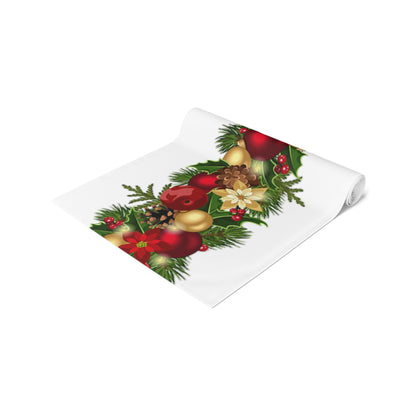 Table Runner (Cotton, Poly) Poinsettia Christmas