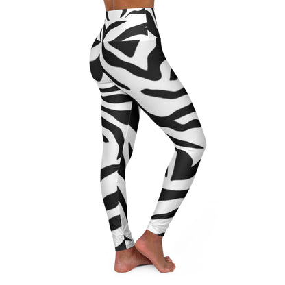 High Waisted Yoga Leggings black and white zebra design