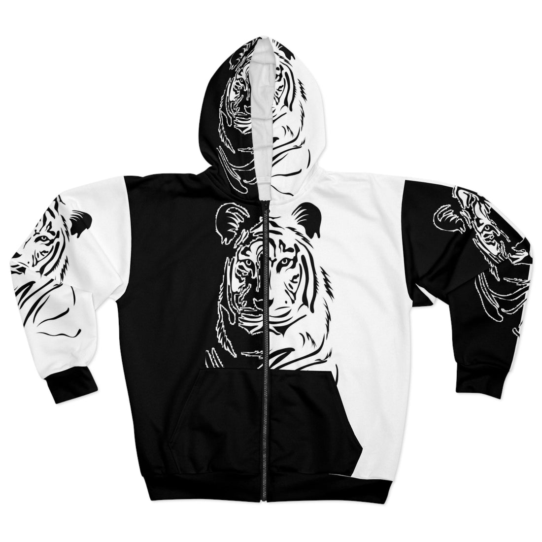 Unisex Zip Hoodie Tiger Black and White