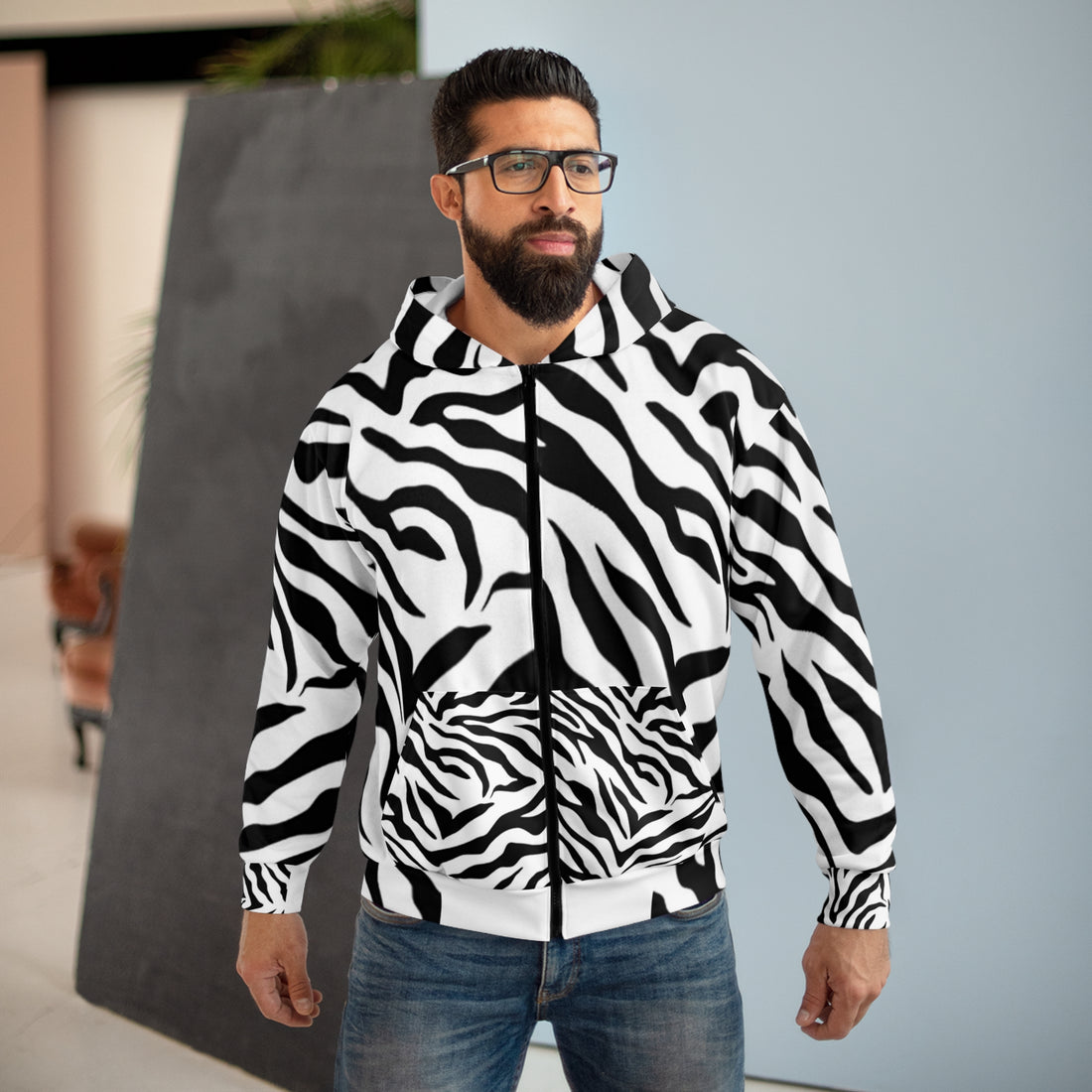 AOP Unisex Zip Hoodie zebra