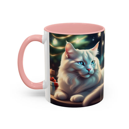 Accent Coffee Mug White Cat Christmas