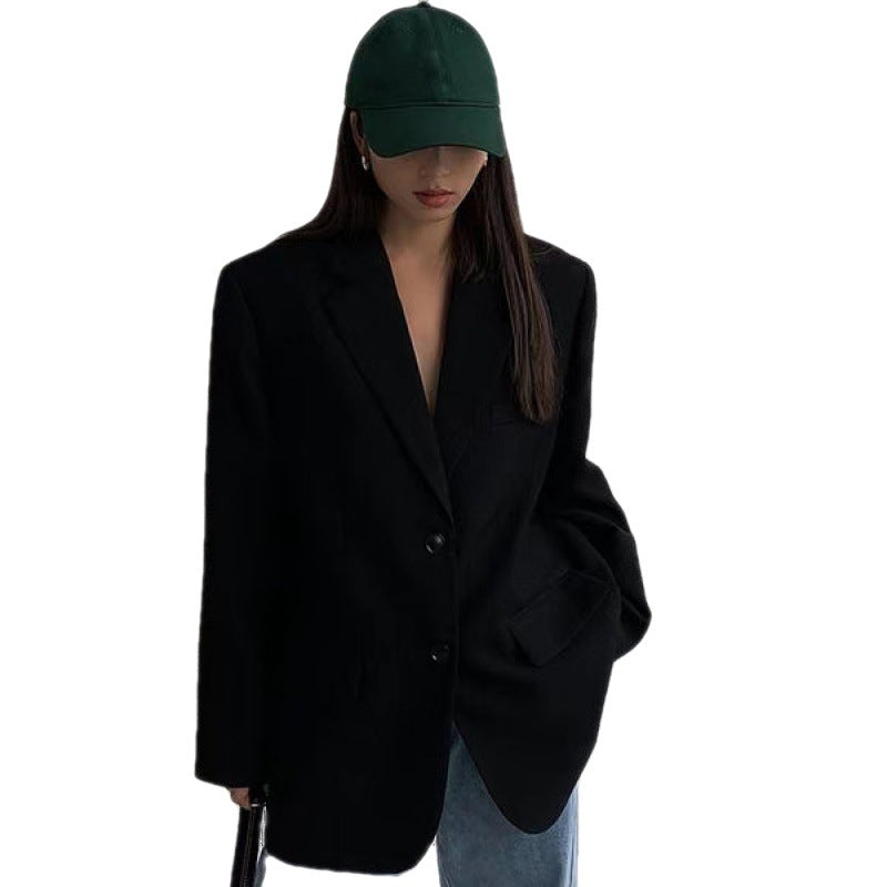 Women Black Shaped Big Size Elegant Blazer New Lapel Long Sleeve Loose Fit Jacket Fashion Tide Spring Autumn