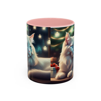 Accent Coffee Mug White Cat Christmas