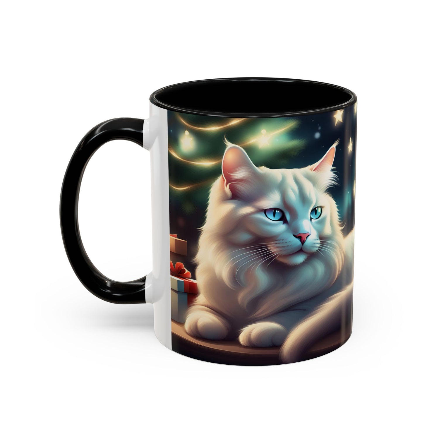 Accent Coffee Mug White Cat Christmas