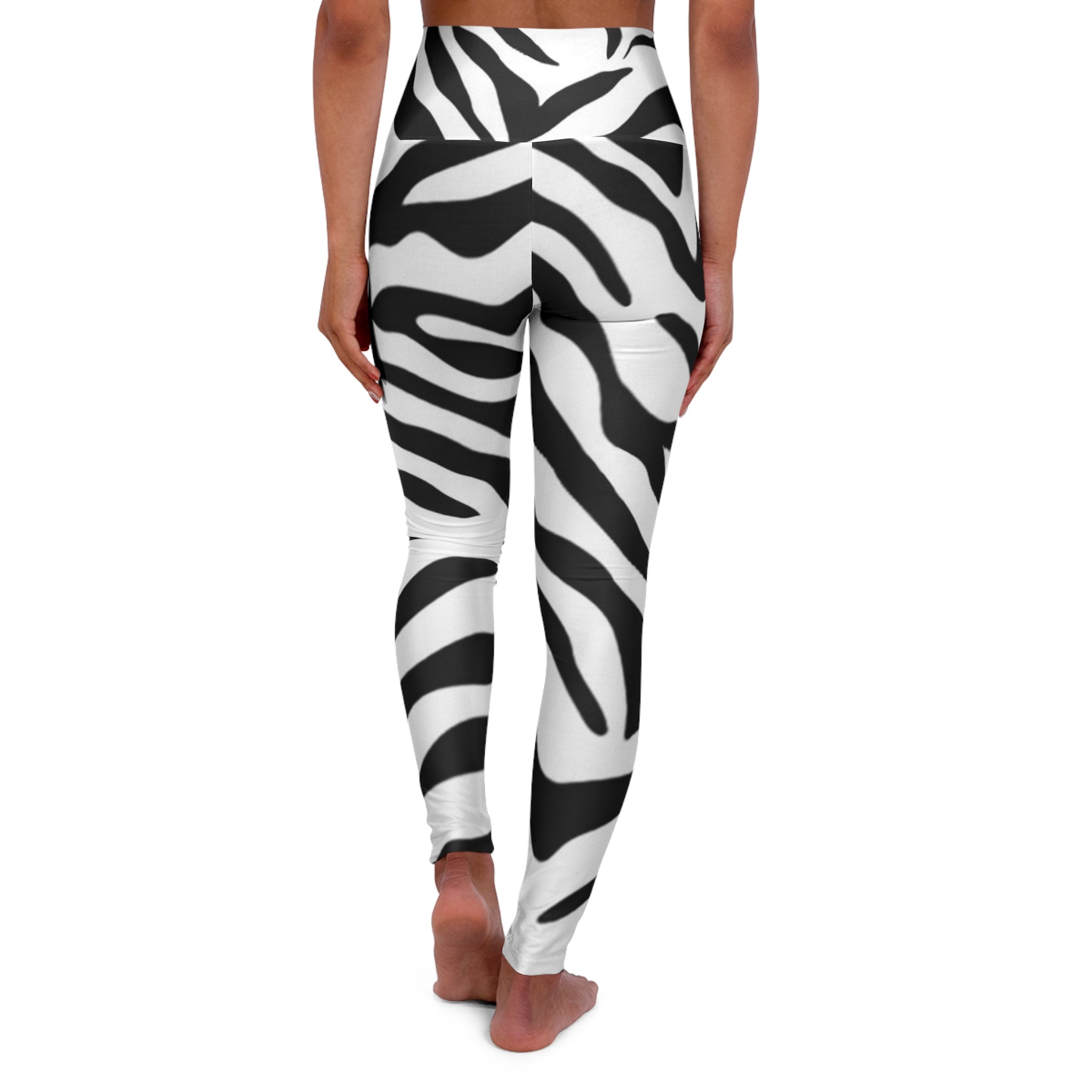 High Waisted Yoga Leggings black and white zebra design