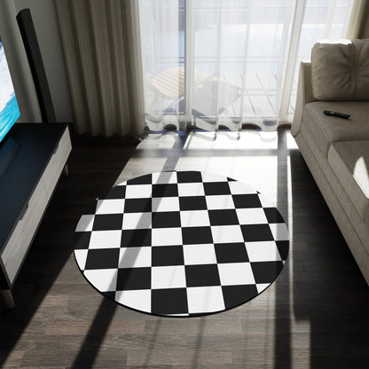 Round Rug Black White