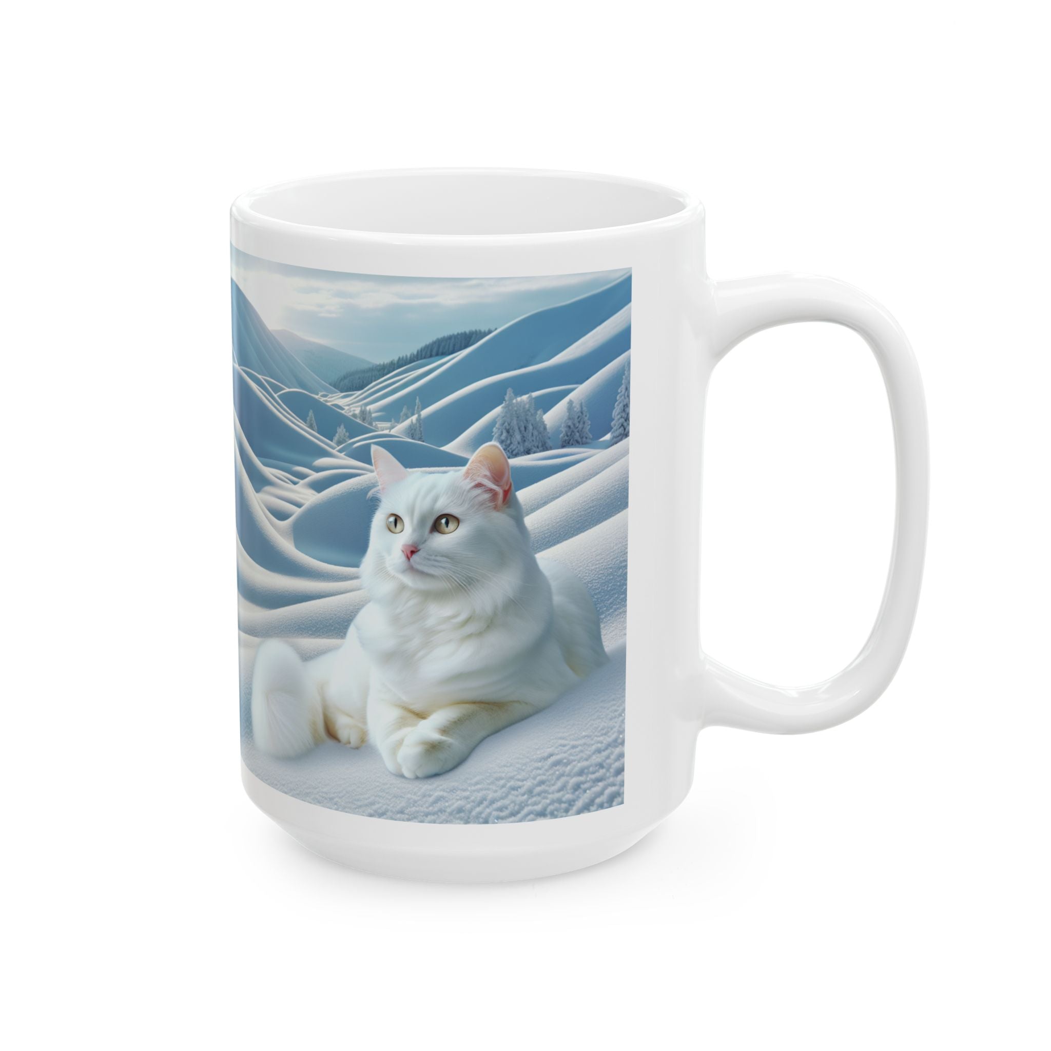 Ceramic Mug White Cat in Snow