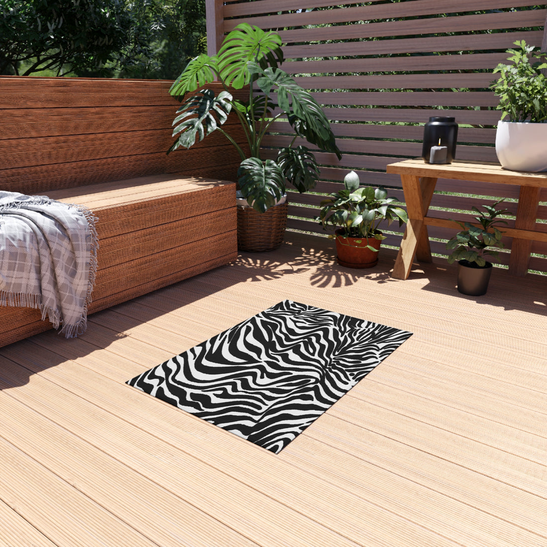 Outdoor Rug White Black Zebra print