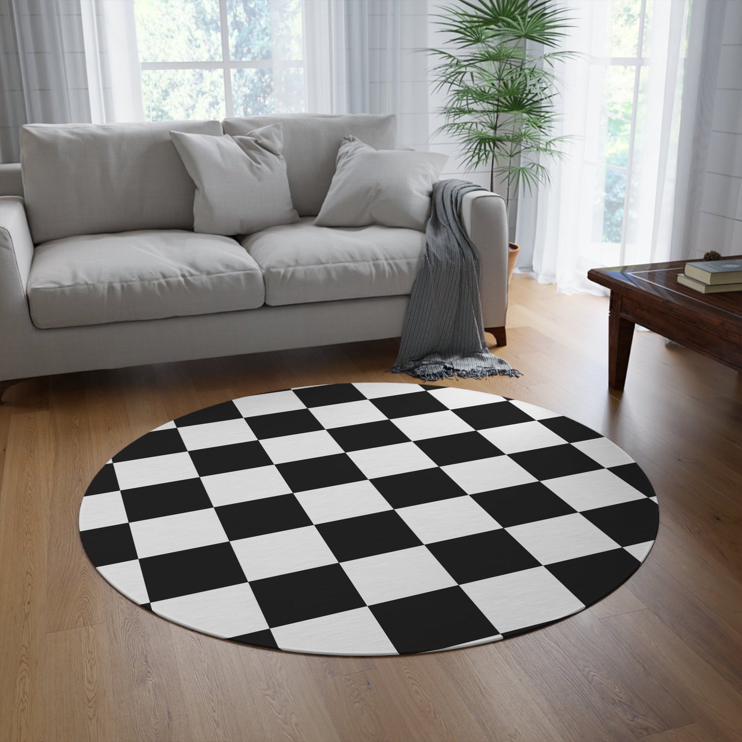 Round Rug Black White