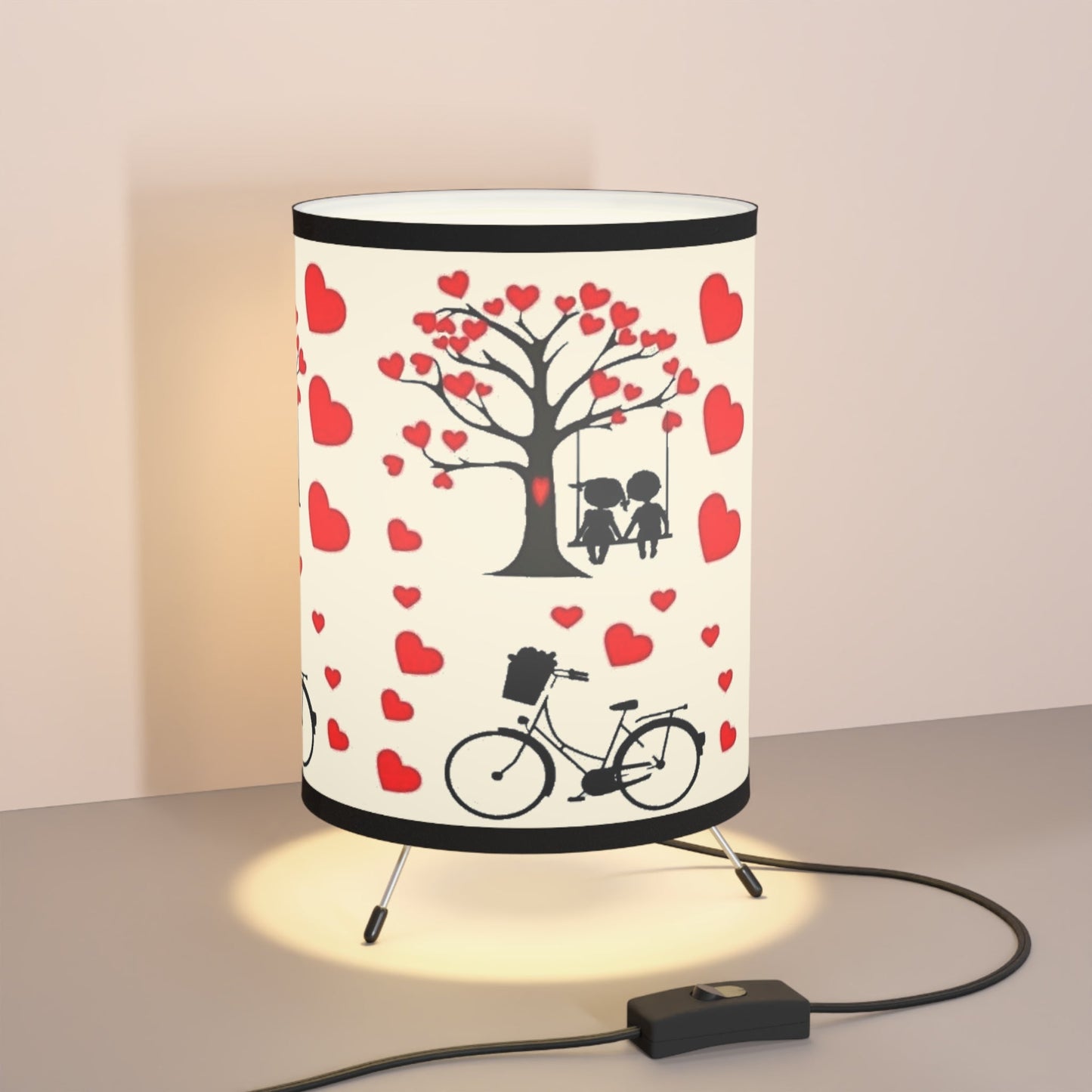 Tripod Lamp with High-Res Printed Shade, US\CA plug Valentine's One size Black