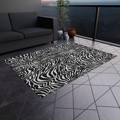 Outdoor Rug White Black Zebra print