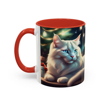 Accent Coffee Mug White Cat Christmas