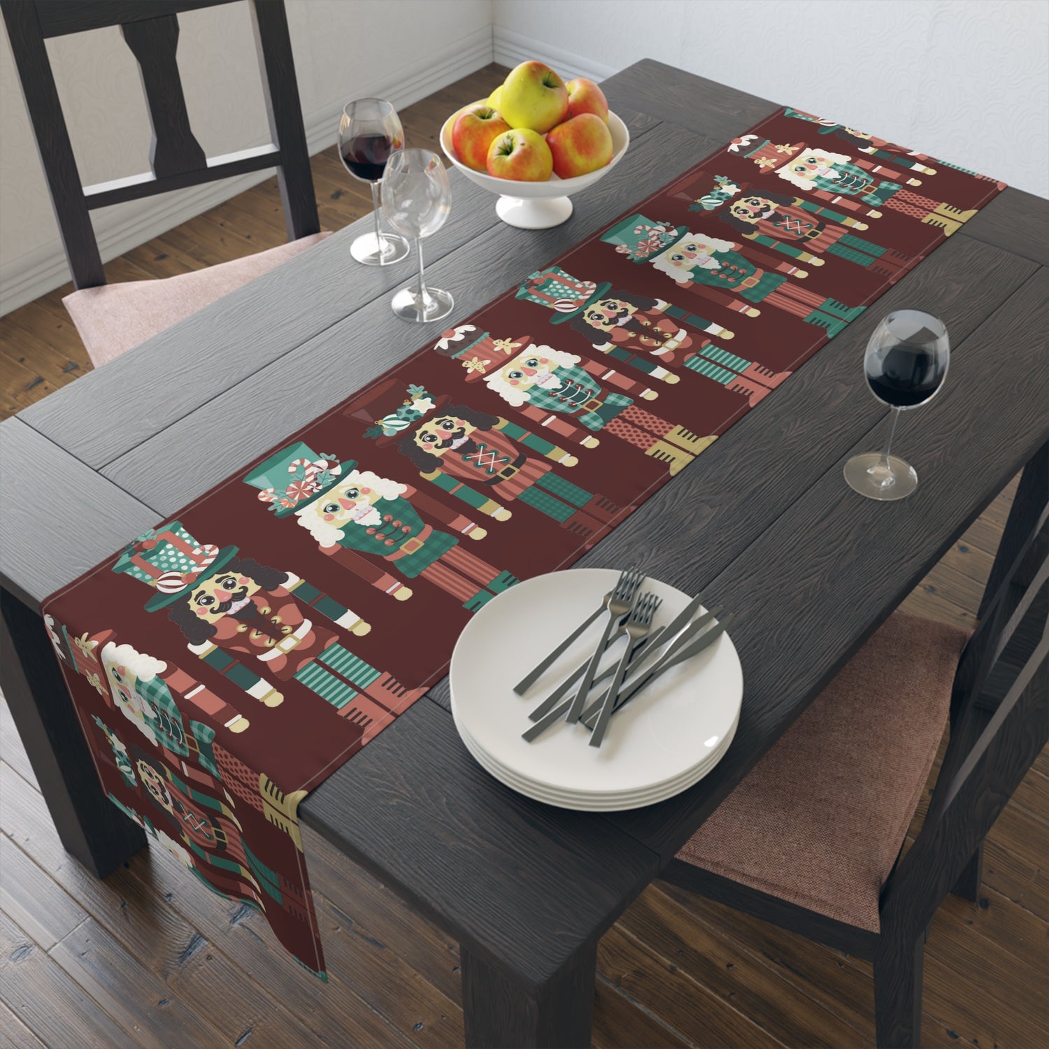 Table Runner (Cotton, Poly) Nutcrackers Merry Christmas