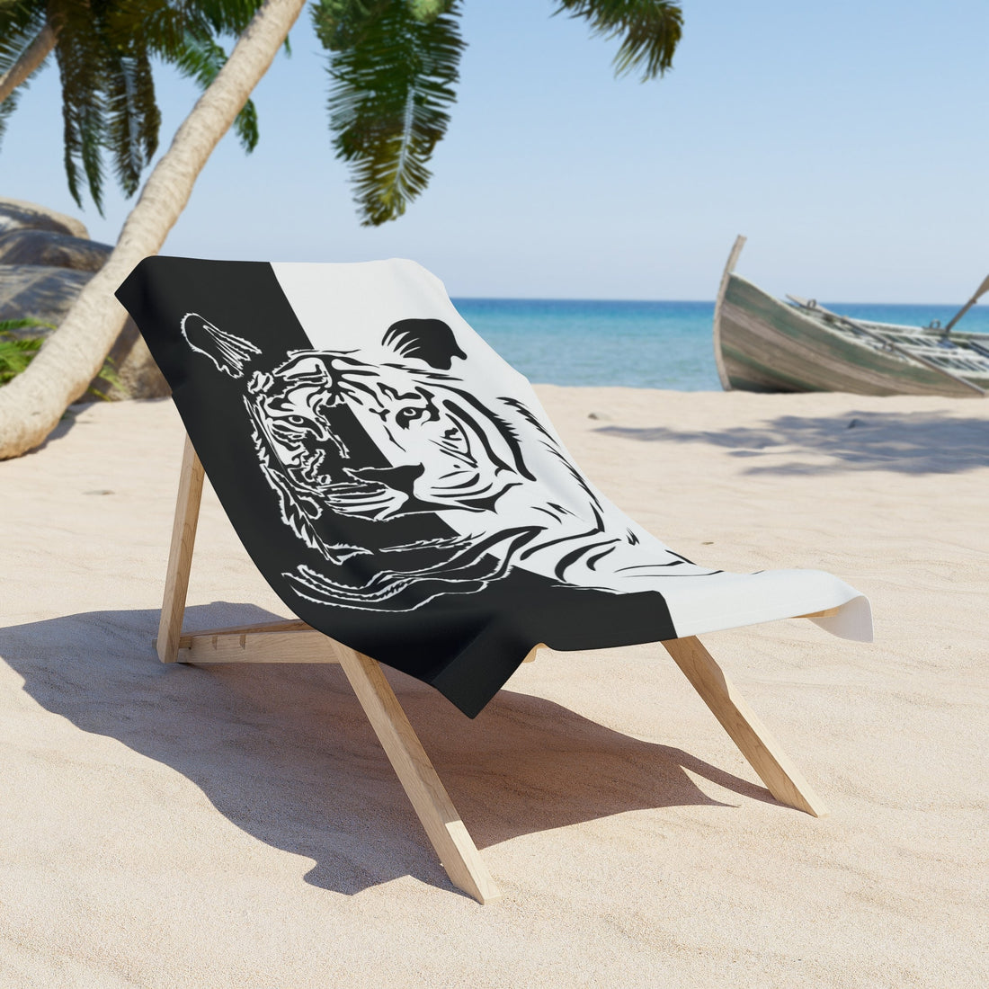 Beach Towel Tiger on black and white