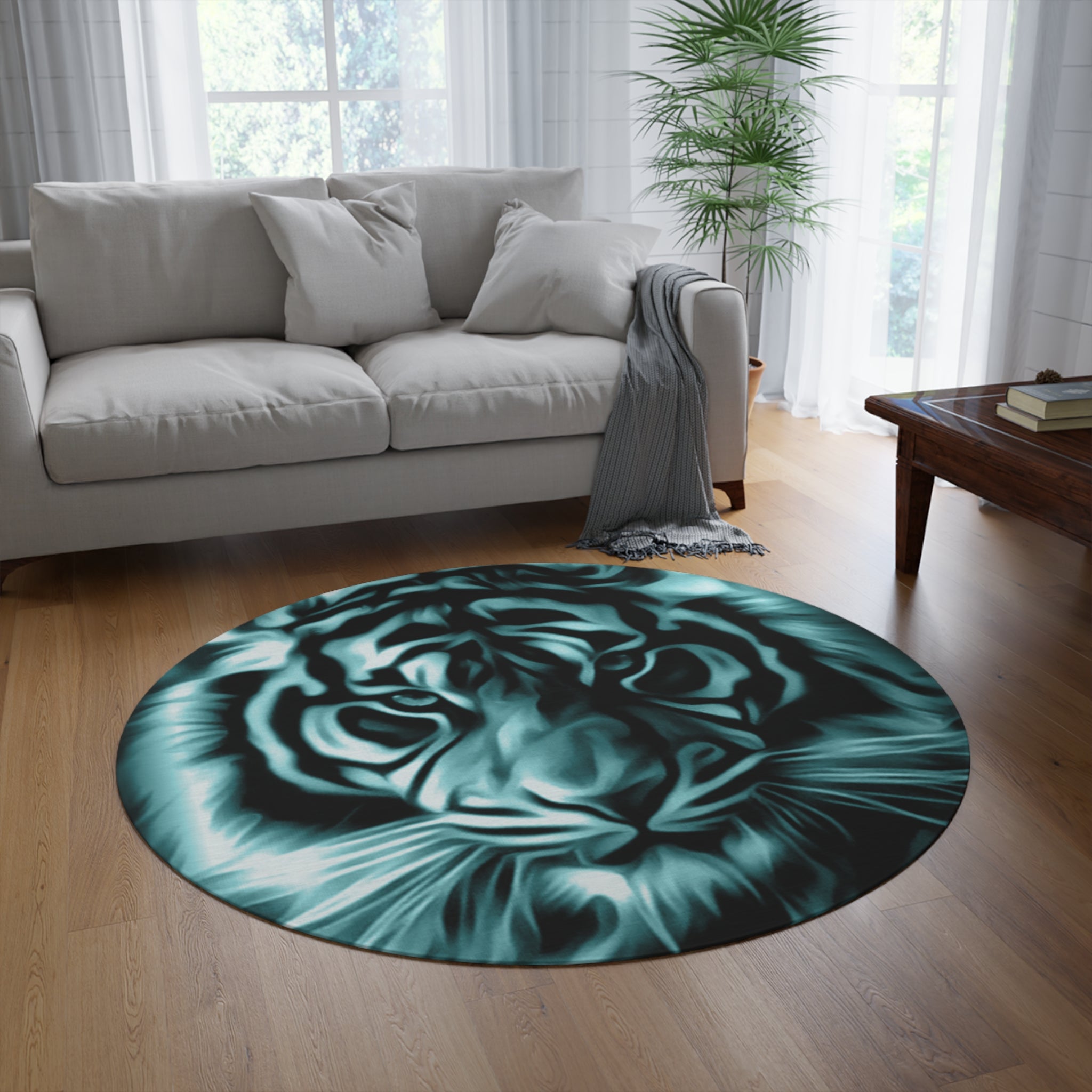 Round Rug Tiger, smaragd green