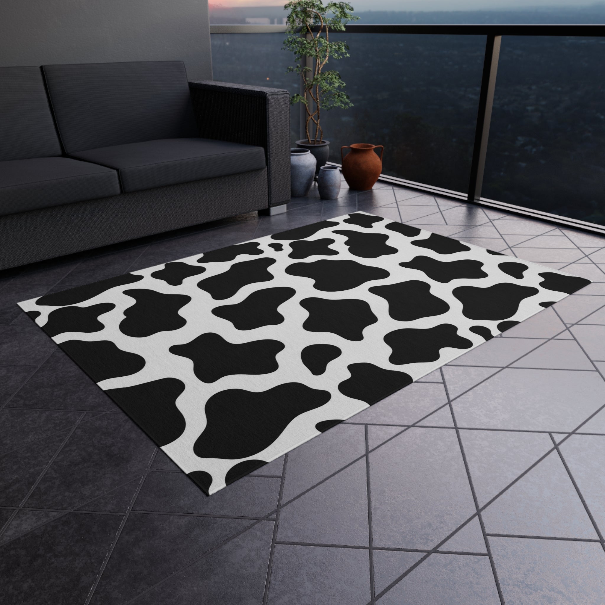 Outdoor and Area Rug Cow print,black and white