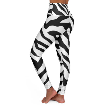 High Waisted Yoga Leggings black and white zebra design