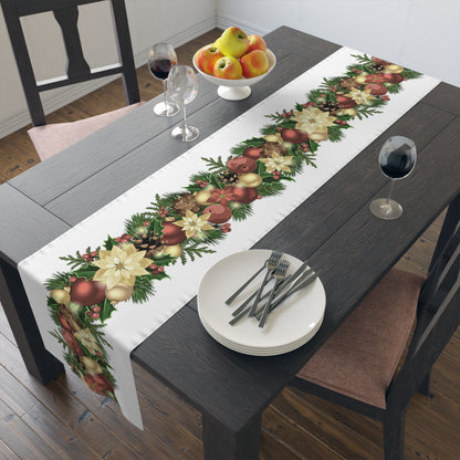 Table Runner (Cotton, Poly) Poinsettia Christmas