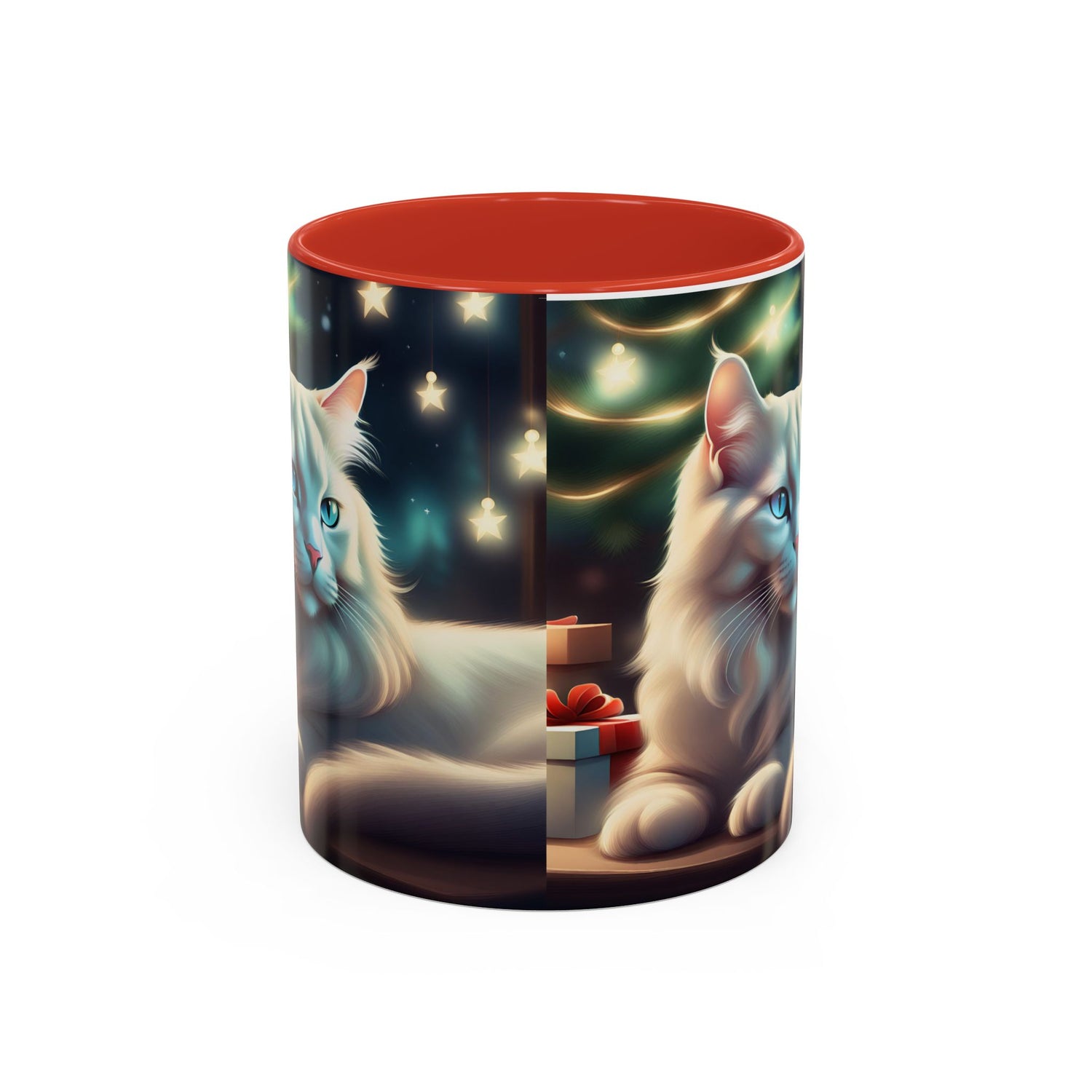 Accent Coffee Mug White Cat Christmas