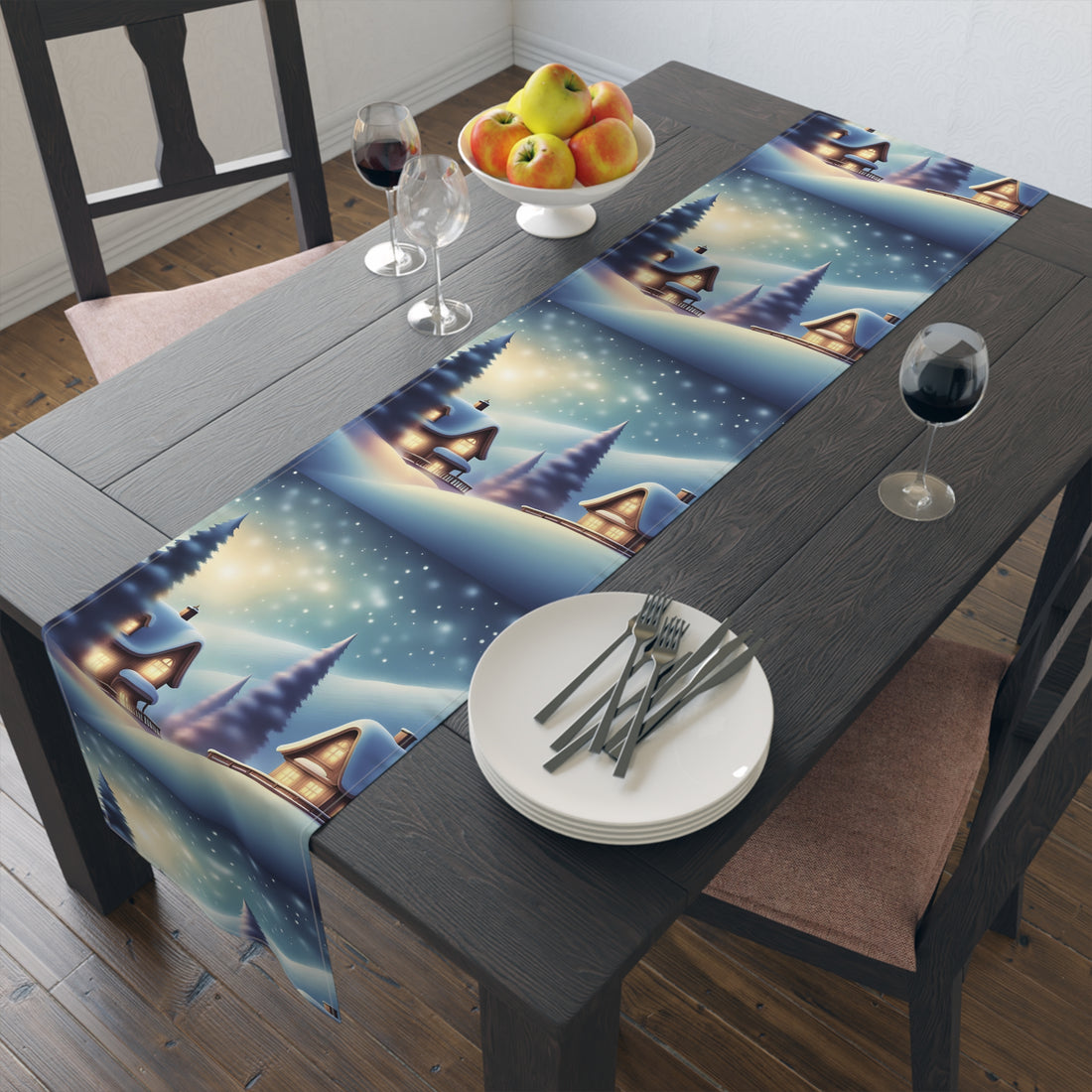 Table Runner (Cotton, Poly) Winter Christmas scenery