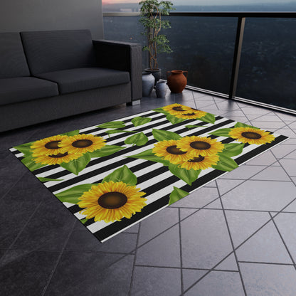 Outdoor Rug Sunflowers on black and white