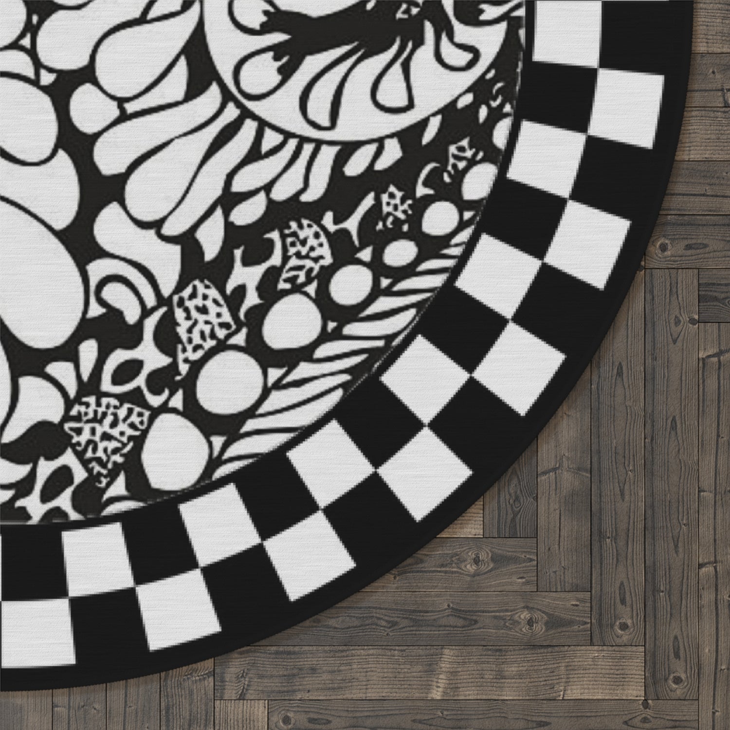 Round Rug Black and White artistic