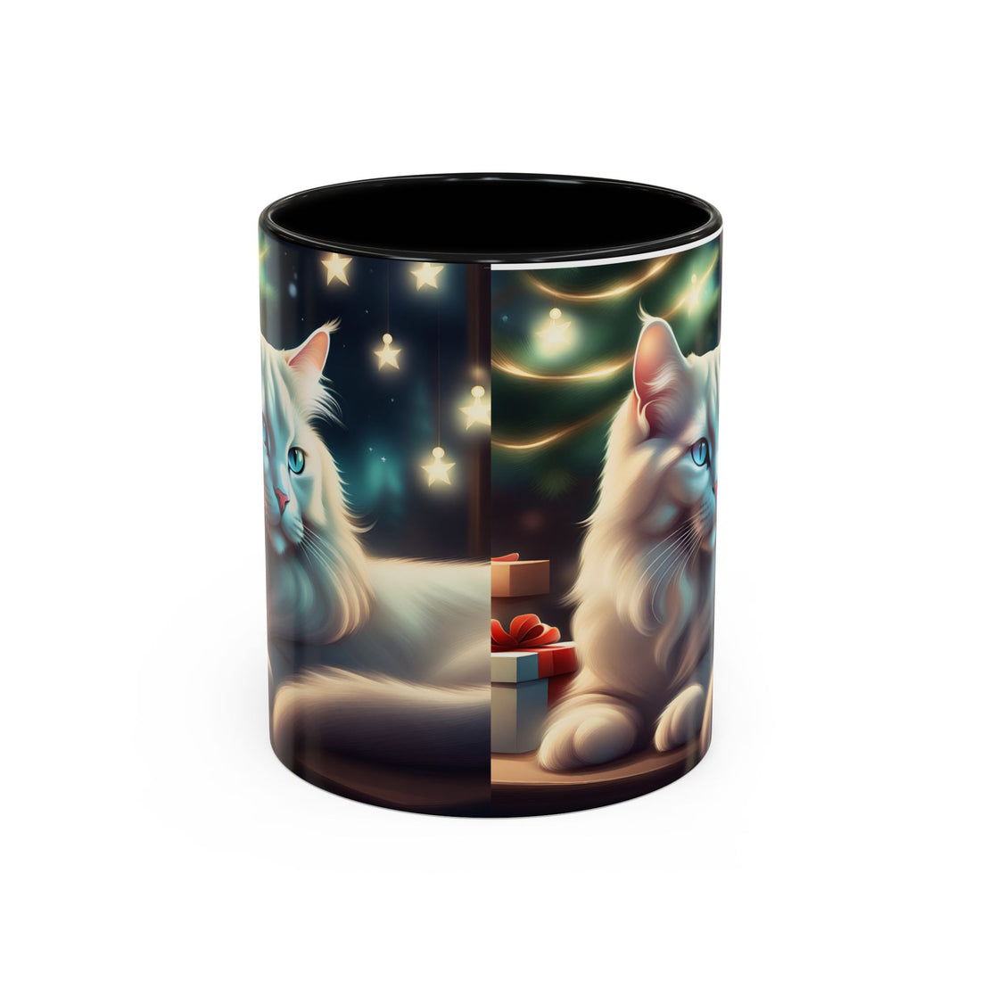 Accent Coffee Mug White Cat Christmas