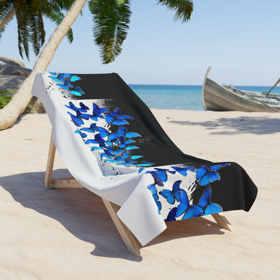 Beach Towel Butterflies on black and white