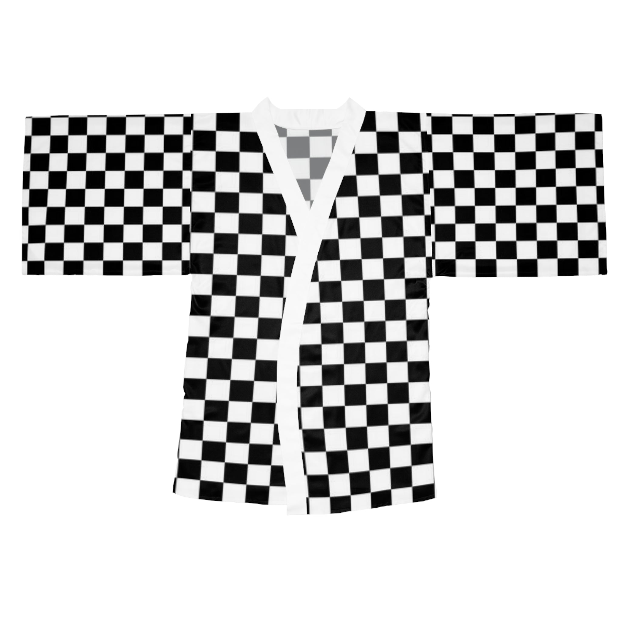 Long Sleeve Kimono Robe Black and White