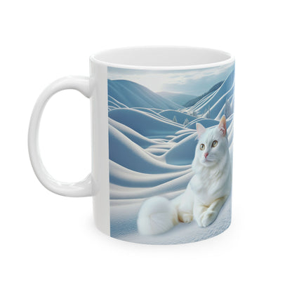 Ceramic Mug White Cat in Snow