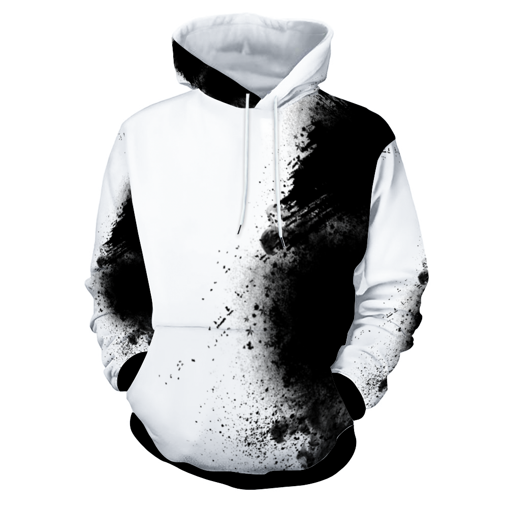 Customizable Unisex Black and White abstract Plush Hoodies with Pockets