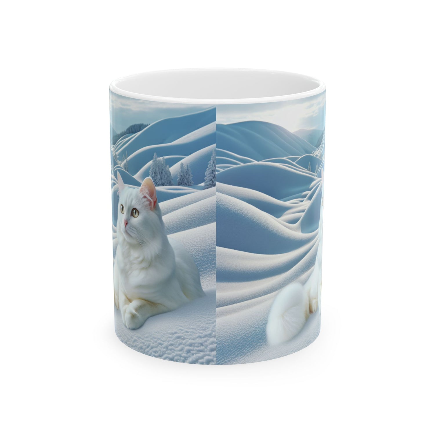 Ceramic Mug White Cat in Snow