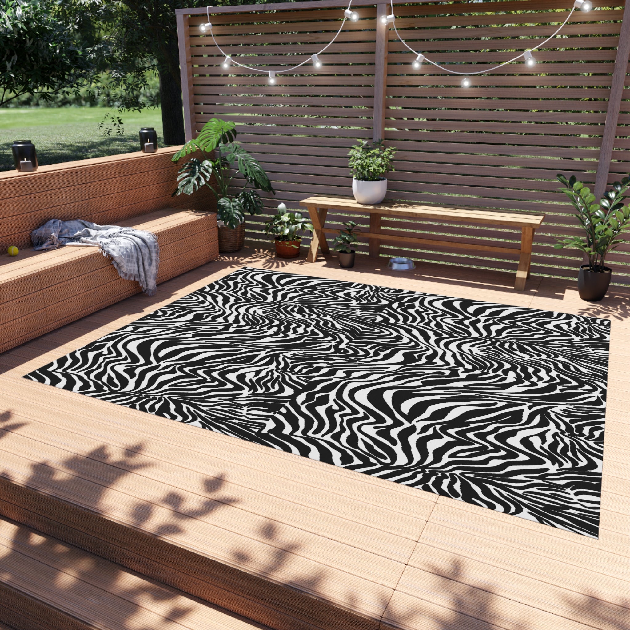 Outdoor Rug White Black Zebra print