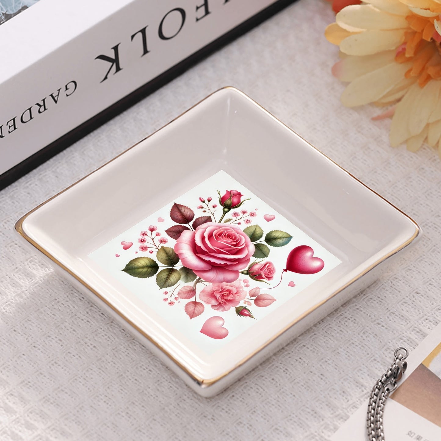 Custom Ceramic Square Dinner Plates – Happy Valentines Day Appetizer Plates Personalized Decor for Romantic Dinner