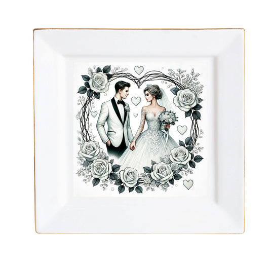 Custom Ceramic Square Dinner Plates – Happy Valentines Day Appetizer Plates Personalized Decor for Romantic Dinner