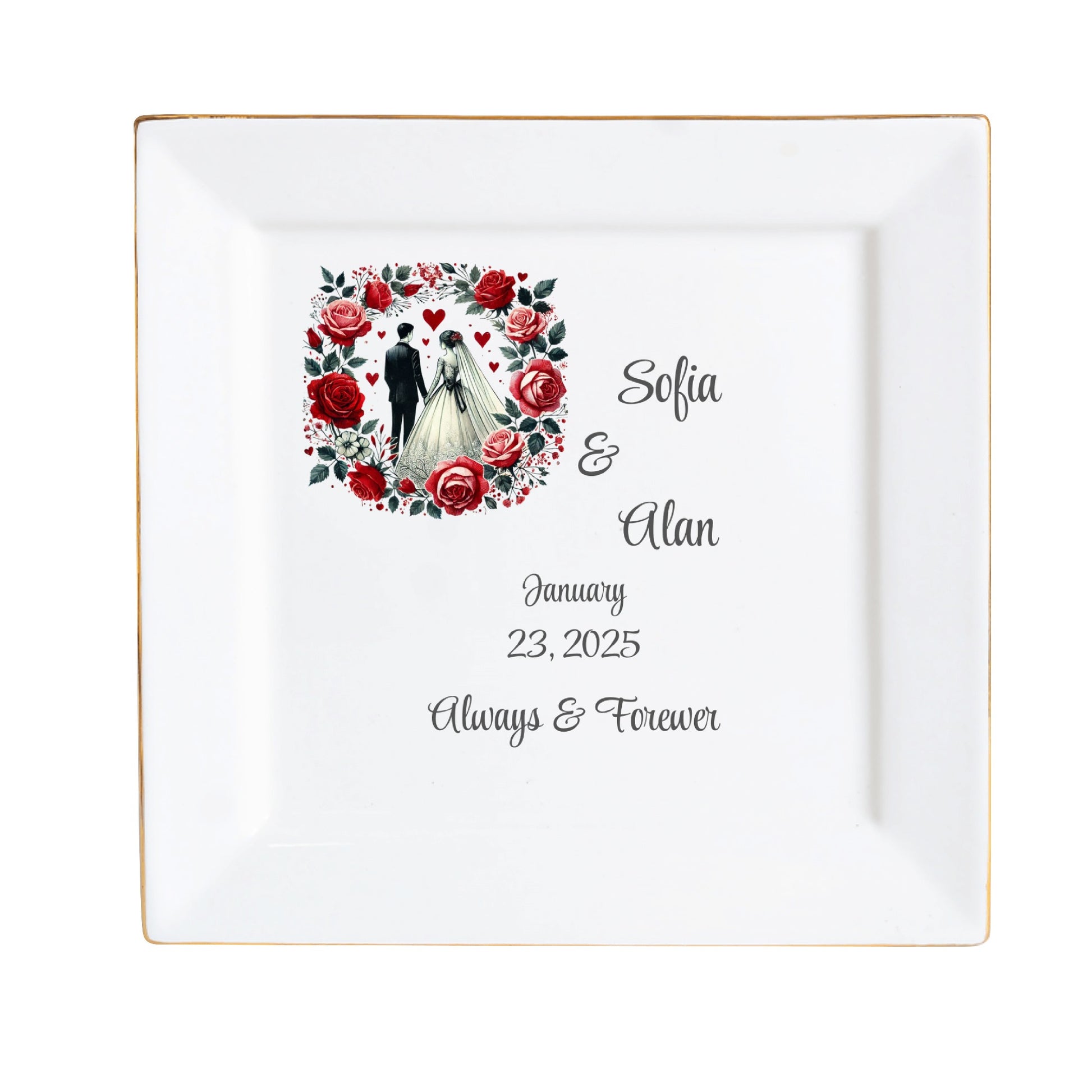 Custom Ceramic Square Dinner Plates – Happy Valentines Day Appetizer Plates Personalized Decor for Romantic Dinner