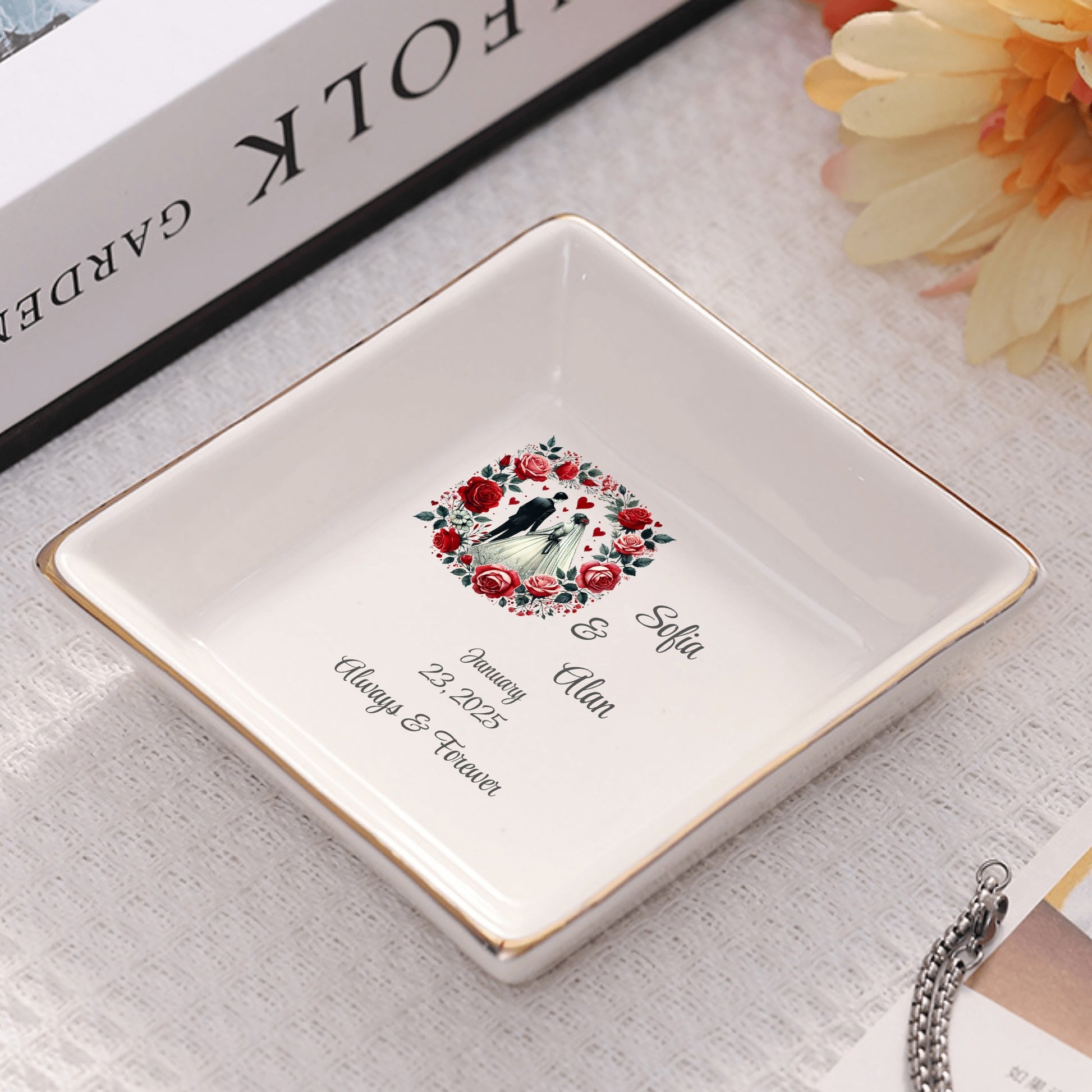 Custom Ceramic Square Dinner Plates – Happy Valentines Day Appetizer Plates Personalized Decor for Romantic Dinner