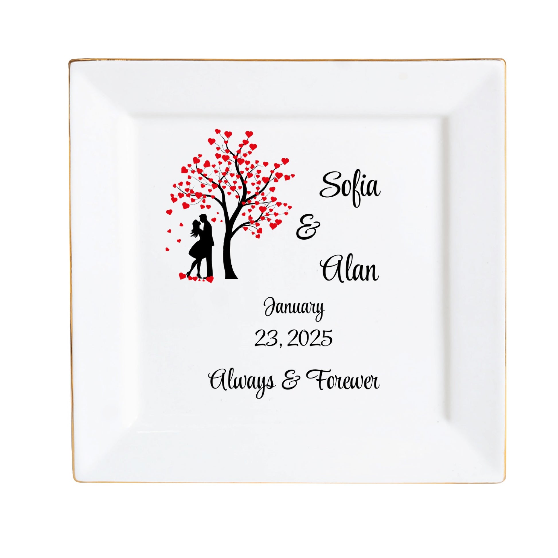 Custom Ceramic Square Dinner Plates – Happy Valentines Day Appetizer Plates Personalized Decor for Romantic Dinner