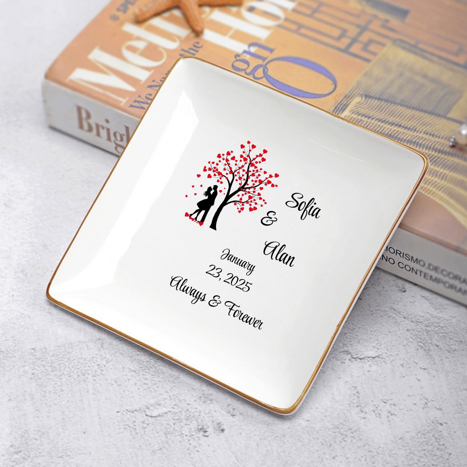 Custom Ceramic Square Dinner Plates – Happy Valentines Day Appetizer Plates Personalized Decor for Romantic Dinner