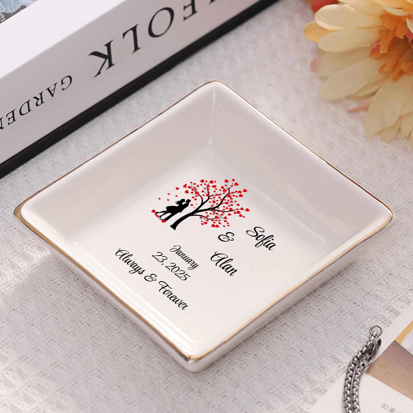 Custom Ceramic Square Dinner Plates – Happy Valentines Day Appetizer Plates Personalized Decor for Romantic Dinner